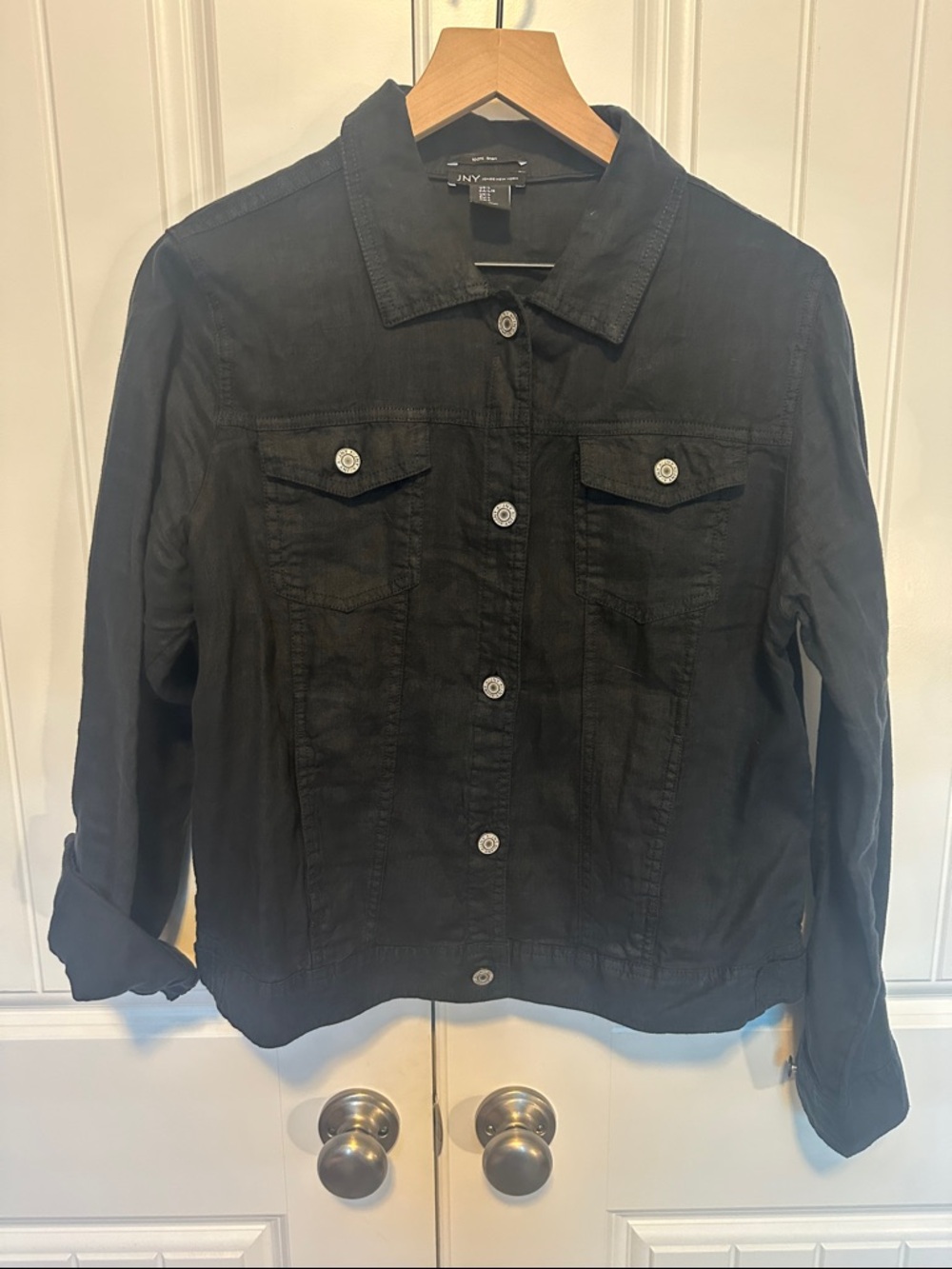 NY Collection Black Denim Button-Front Jean Jacket